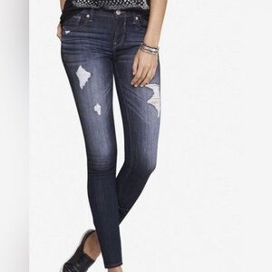 Express Dark Wash Distressed Mid Rise Denim Leggings 4